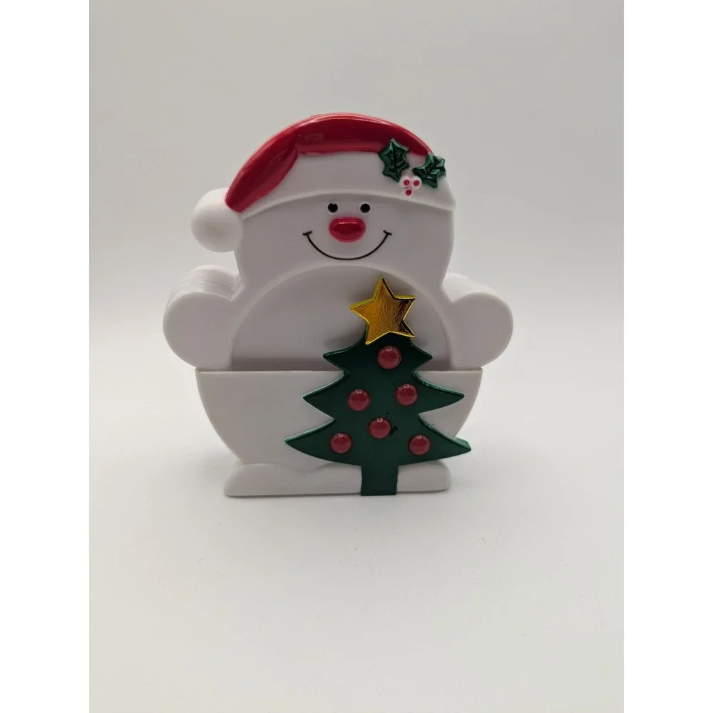 Vtg Set of 4 Plastic Snowman Christmas Coasters with Holder Holiday Decor‎